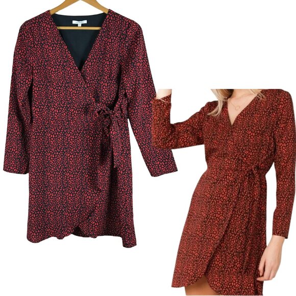 Skies Are Blue Red/Black Printed Faux Wrap Dress SMALL - Picture 2 of 11